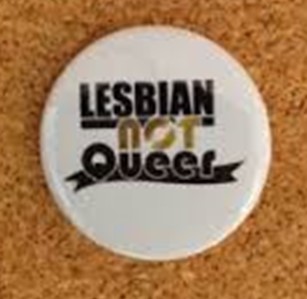 Ansteckbutton mit der Aufschrift "Lesbian not Queer"